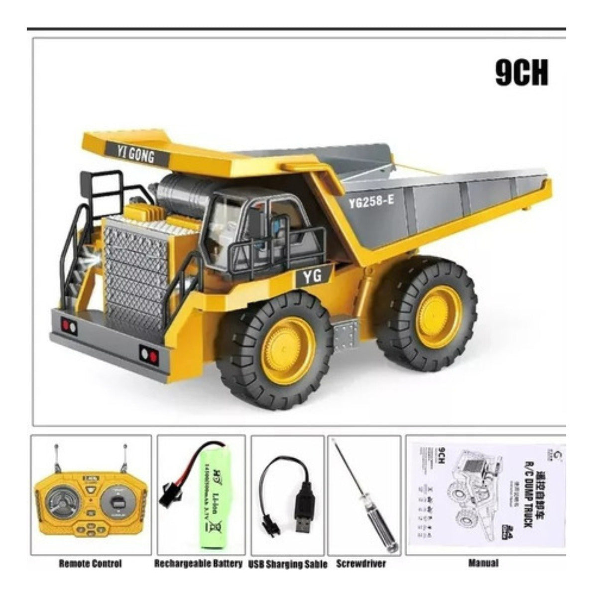 Kit Escavadeira E Caminhão Controle Remoto Recarregável Cor Amarelo