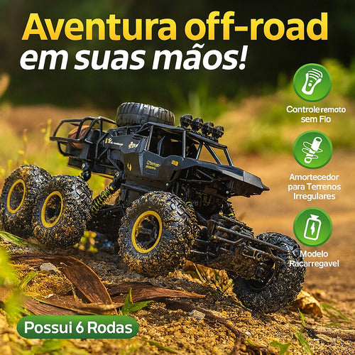 Carro De Controle Remoto 4x4 Off Road Grande 6 Rodas Luz Led