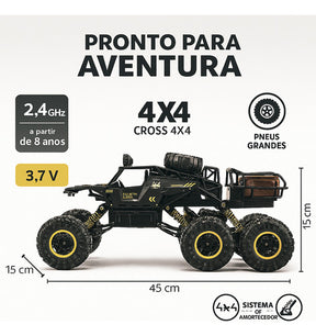 Carro De Controle Remoto 4x4 Off Road Grande 6 Rodas Luz Led