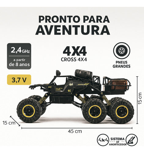 Carro De Controle Remoto 4x4 Off Road Grande 6 Rodas Luz Led