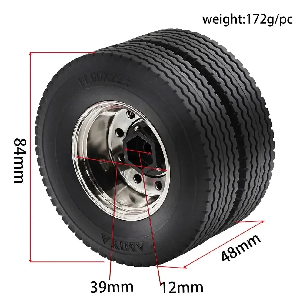 1/14 TAMIYA RC Truck Universal Metal Wheel Rim & Tire Set, Upgrade Parts for Model Cars