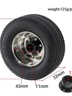 1/14 TAMIYA RC Truck Universal Metal Wheel Rim & Tire Set, Upgrade Parts for Model Cars