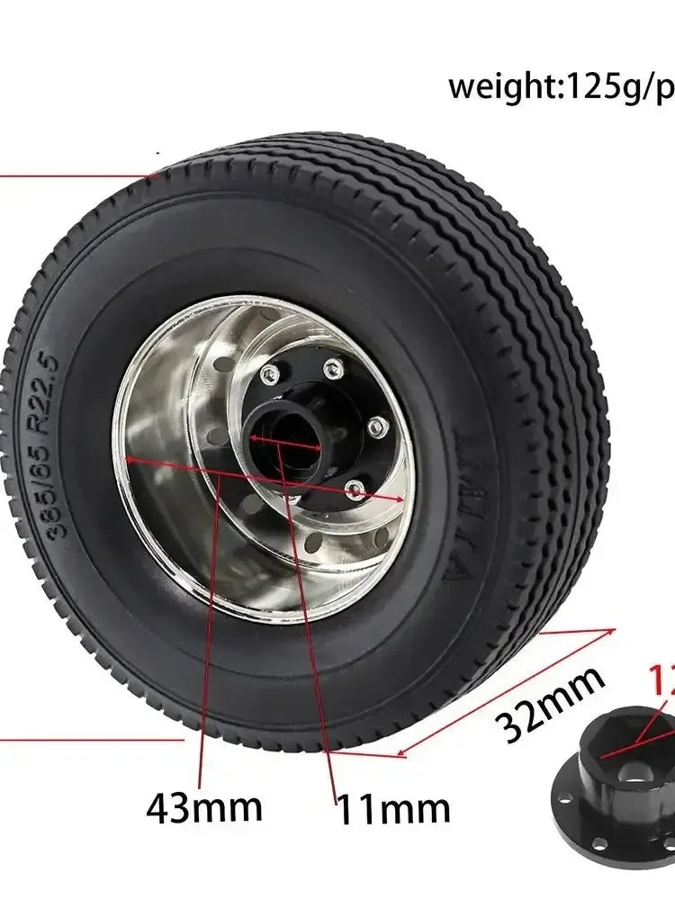 1/14 TAMIYA RC Truck Universal Metal Wheel Rim & Tire Set, Upgrade Parts for Model Cars